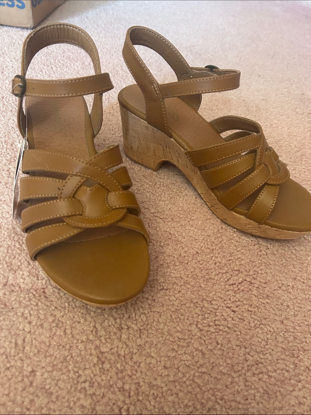 BareTraps Tan Leather Strappy Wedge Sandals